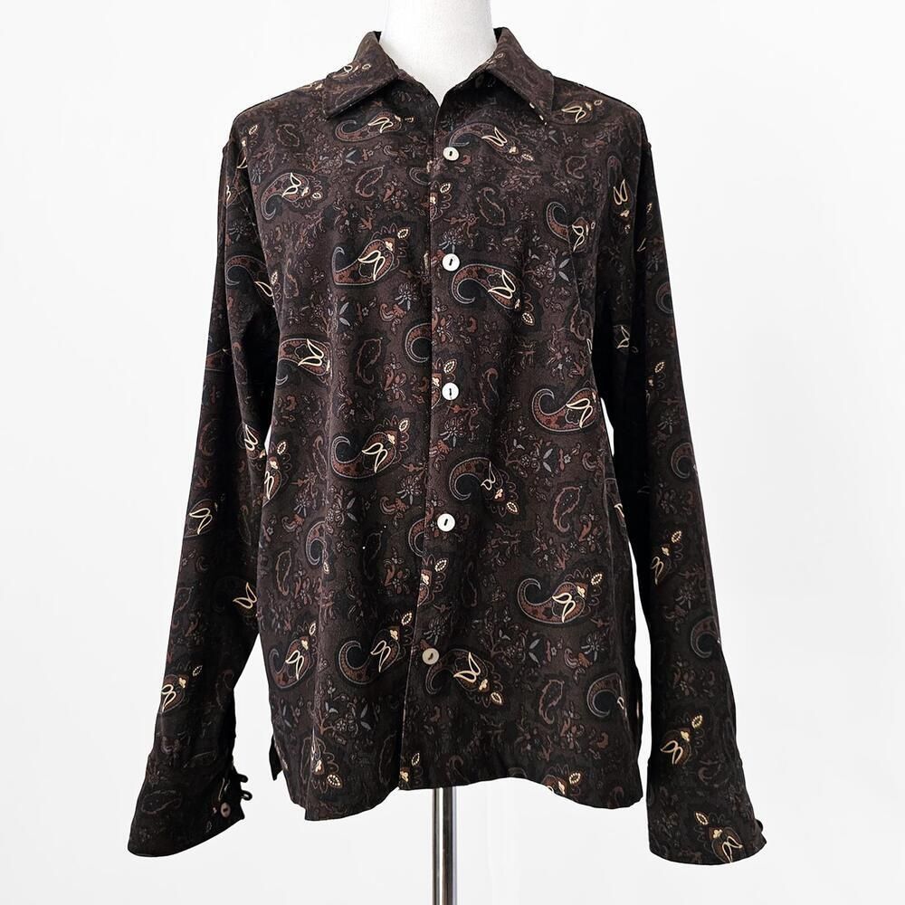 La Cabana Women's Long Sleeve Shirt XL Brown Paisley Pattern Button Up Shacket